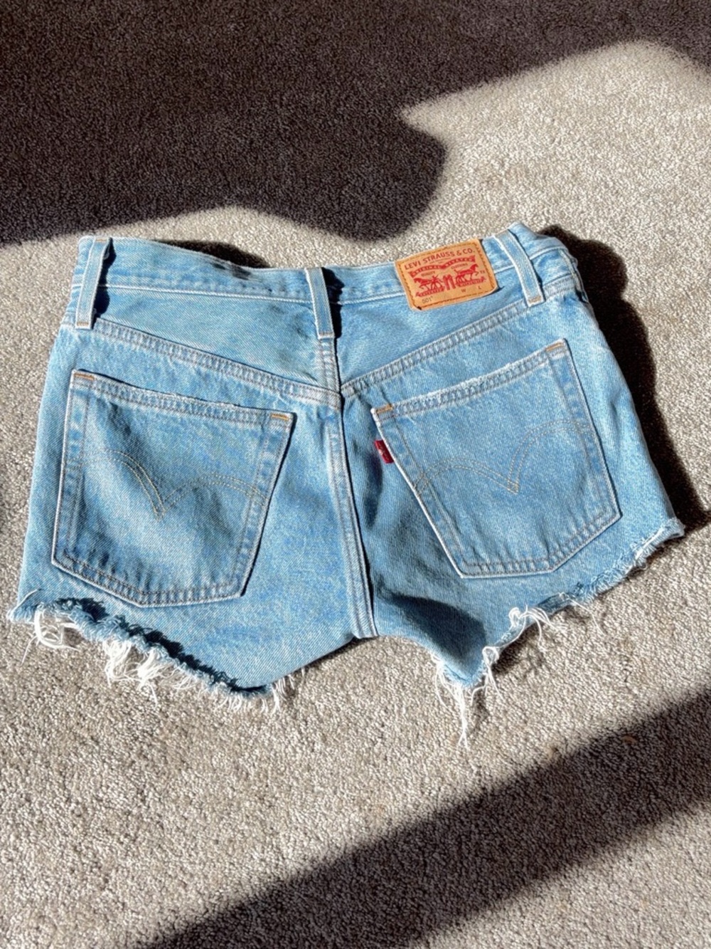 Levi's Light Blue Distressed Denim Cutoff Shorts - Picture 3 of 3